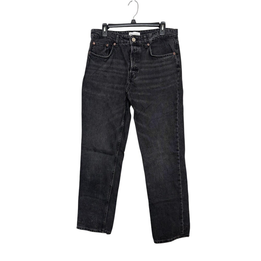 ZARA Jeans Womens Size 10 Washed Black Straight Leg High Rise Button Fly